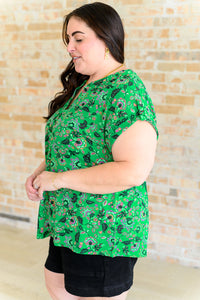 Lizzy Cap Sleeve Top in Green and Black Floral-Tops-Villari Chic, women's online fashion boutique in Severna, Maryland