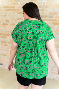 Lizzy Cap Sleeve Top in Green and Black Floral-Tops-Villari Chic, women's online fashion boutique in Severna, Maryland