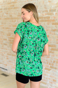 Lizzy Cap Sleeve Top in Green and Black Floral-Tops-Villari Chic, women's online fashion boutique in Severna, Maryland