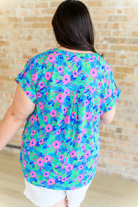 Lizzy Cap Sleeve Top in Mint and Lavender Floral-Tops-Villari Chic, women's online fashion boutique in Severna, Maryland