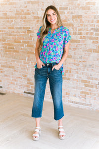 Lizzy Cap Sleeve Top in Mint and Lavender Floral-Tops-Villari Chic, women's online fashion boutique in Severna, Maryland