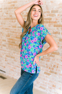 Lizzy Cap Sleeve Top in Mint and Lavender Floral-Tops-Villari Chic, women's online fashion boutique in Severna, Maryland