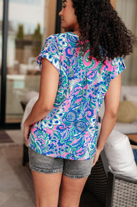 Lizzy Cap Sleeve Top in Pink and Jade Paisley Mix-Tops-Villari Chic, women's online fashion boutique in Severna, Maryland