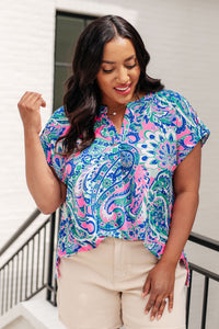 Lizzy Cap Sleeve Top in Pink and Jade Paisley Mix-Tops-Villari Chic, women's online fashion boutique in Severna, Maryland