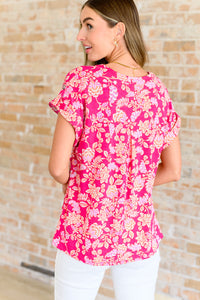 Lizzy Cap Sleeve Top in Pink and Peach Floral-Tops-Villari Chic, women's online fashion boutique in Severna, Maryland