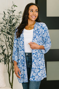 Lizzy Cardigan in Blue and White Floral-Womens-Villari Chic, women's online fashion boutique in Severna, Maryland