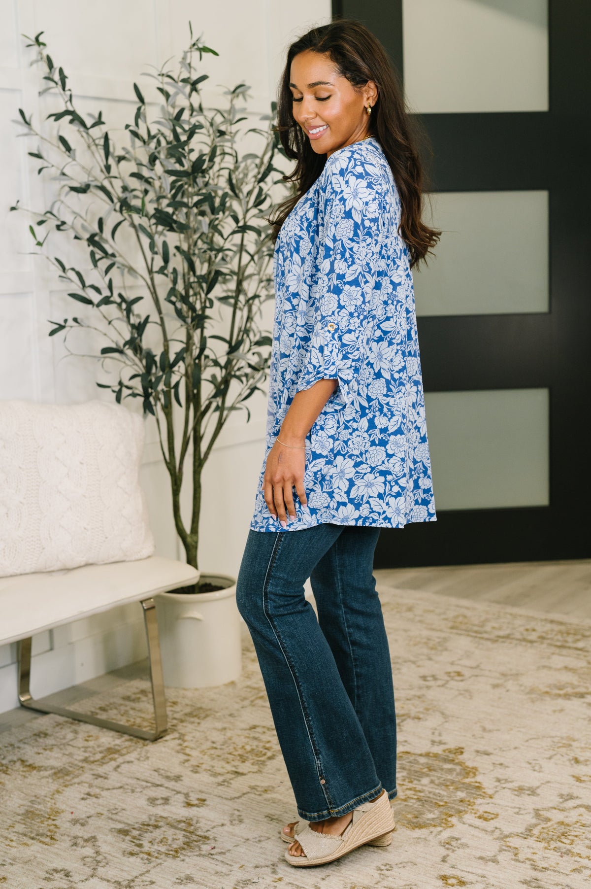 Lizzy Cardigan in Blue and White Floral-Womens-Villari Chic, women's online fashion boutique in Severna, Maryland