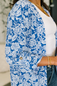 Lizzy Cardigan in Blue and White Floral-Womens-Villari Chic, women's online fashion boutique in Severna, Maryland