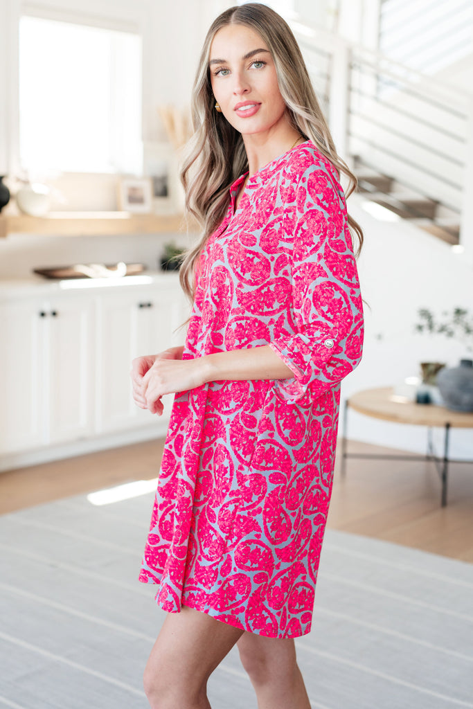Lizzy Dress in Grey and Pink Paisley-Dresses-Villari Chic, women's online fashion boutique in Severna, Maryland