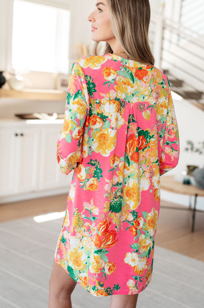 Lizzy Dress in Hot Pink and Yellow Floral-Dresses-Villari Chic, women's online fashion boutique in Severna, Maryland