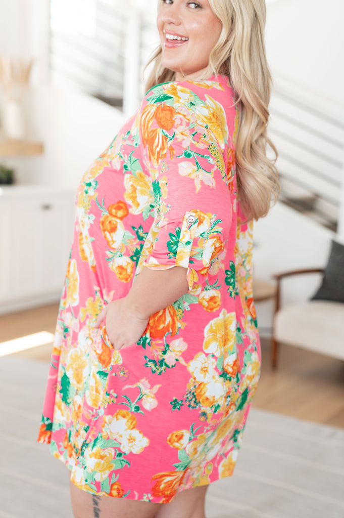 Lizzy Dress in Hot Pink and Yellow Floral-Dresses-Villari Chic, women's online fashion boutique in Severna, Maryland