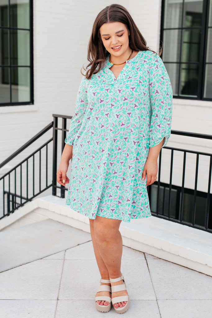 Lizzy Dress in Mint and Magenta-Dresses-Villari Chic, women's online fashion boutique in Severna, Maryland