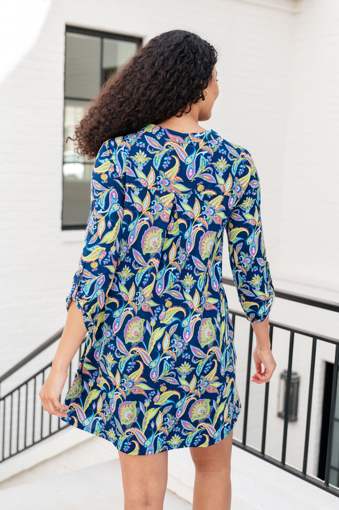 Lizzy Dress in Navy and Bright Paisley Floral-Dresses-Villari Chic, women's online fashion boutique in Severna, Maryland