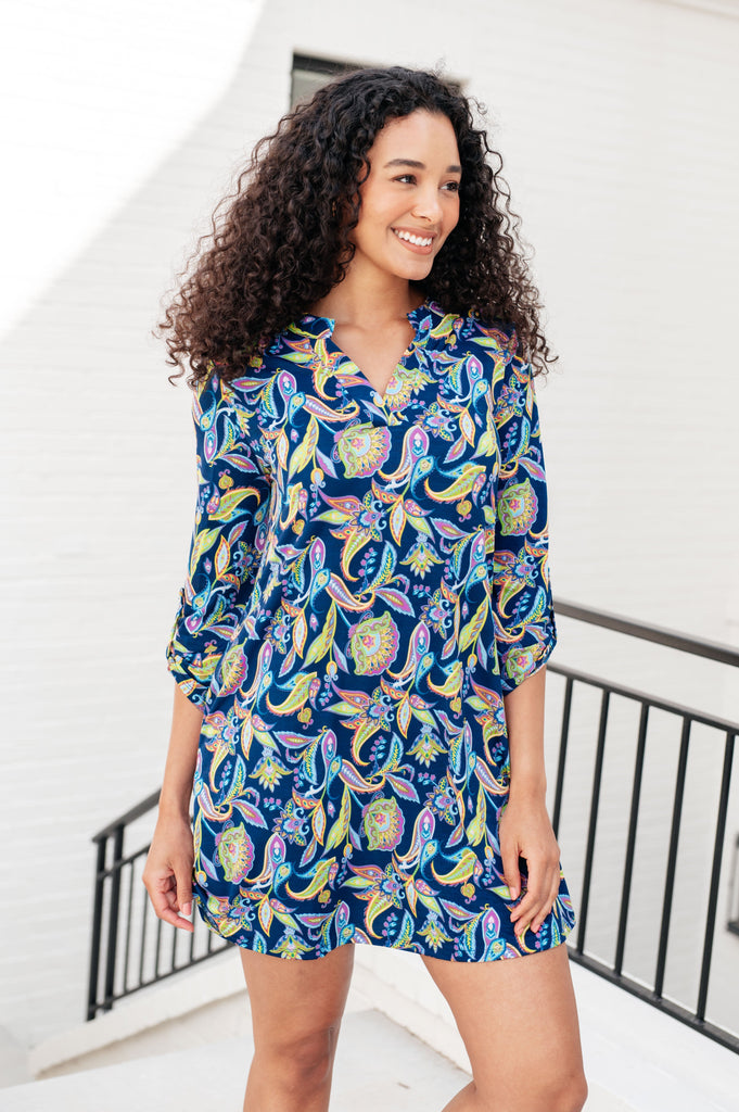 Lizzy Dress in Navy and Bright Paisley Floral-Dresses-Villari Chic, women's online fashion boutique in Severna, Maryland