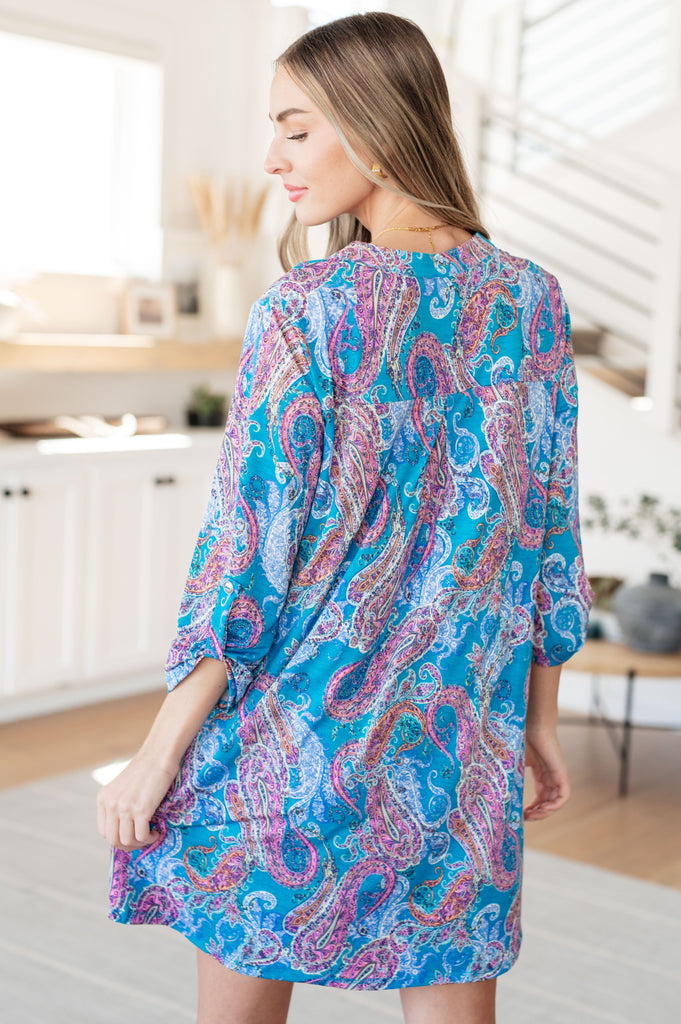 Lizzy Dress in Teal and Pink Paisley-Dresses-Villari Chic, women's online fashion boutique in Severna, Maryland