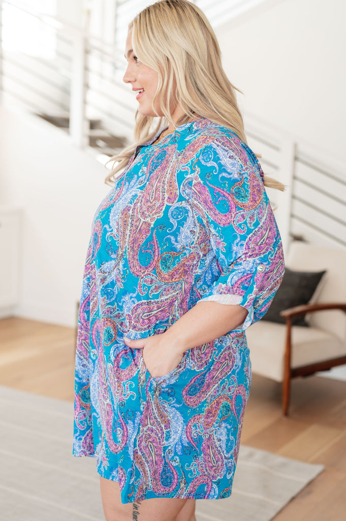 Lizzy Dress in Teal and Pink Paisley-Dresses-Villari Chic, women's online fashion boutique in Severna, Maryland