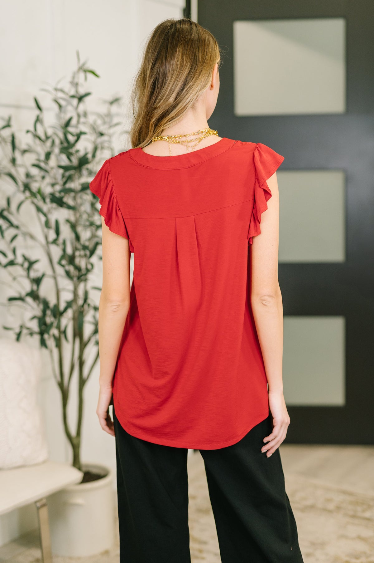 Lizzy Flutter Sleeve V-Neck Blouse in Red-Womens-Villari Chic, women's online fashion boutique in Severna, Maryland