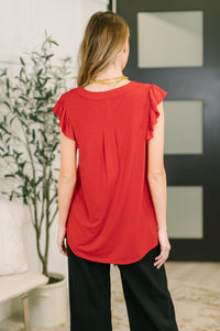 Lizzy Flutter Sleeve V-Neck Blouse in Red-Womens-Villari Chic, women's online fashion boutique in Severna, Maryland