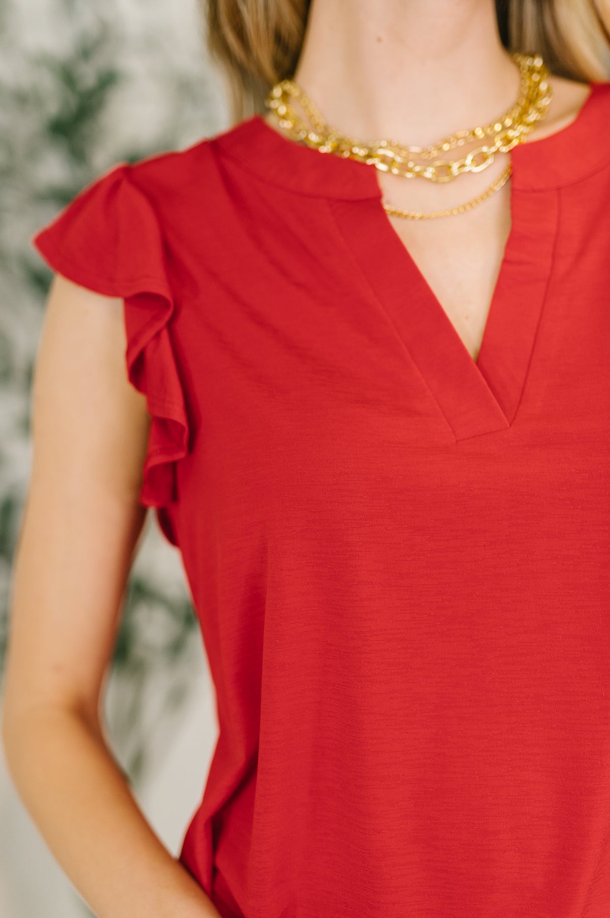 Lizzy Flutter Sleeve V-Neck Blouse in Red-Womens-Villari Chic, women's online fashion boutique in Severna, Maryland