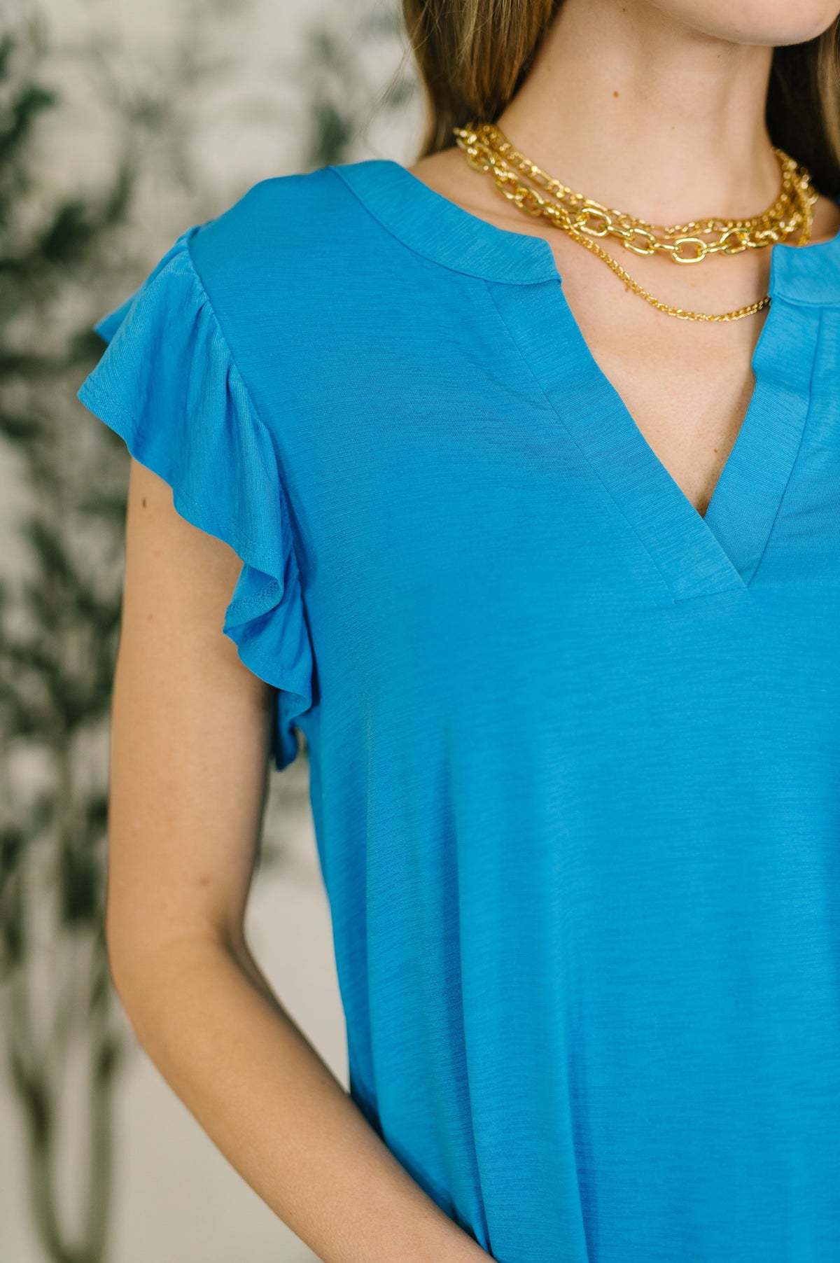 Lizzy Flutter Sleeve V-Neck Blouse in in Aqua-Womens-Villari Chic, women's online fashion boutique in Severna, Maryland