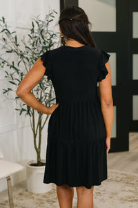 Lizzy Forever Flutter Sleeve Dress in Black-Womens-Villari Chic, women's online fashion boutique in Severna, Maryland