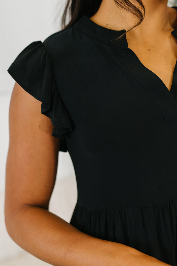 Lizzy Forever Flutter Sleeve Dress in Black-Womens-Villari Chic, women's online fashion boutique in Severna, Maryland