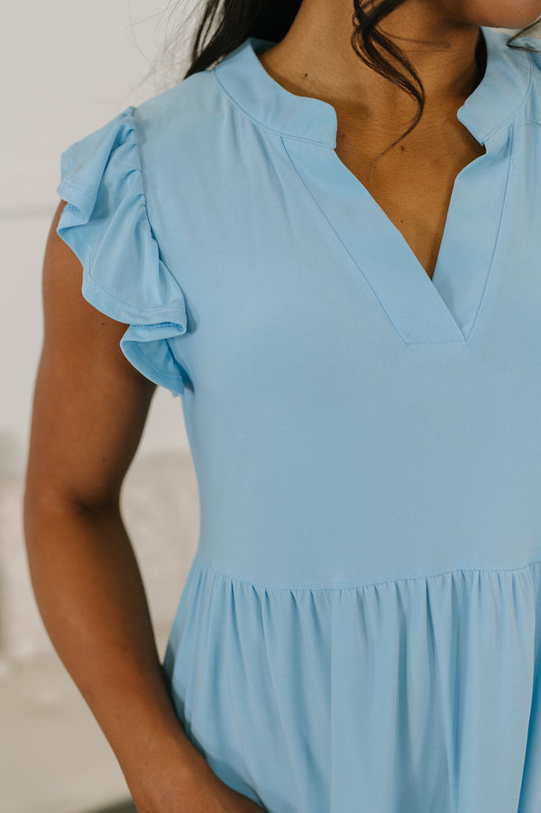 Lizzy Forever Flutter Sleeve Dress in Blue Crush-Womens-Villari Chic, women's online fashion boutique in Severna, Maryland