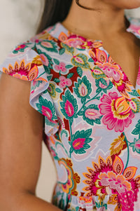 Lizzy Forever Flutter Sleeve Dress in White Multi Floral Paisley-Womens-Villari Chic, women's online fashion boutique in Severna, Maryland