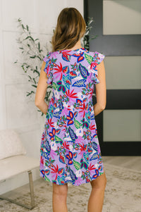 Lizzy Flutter Sleeve Dress in Multi Leaf-Womens-Villari Chic, women's online fashion boutique in Severna, Maryland