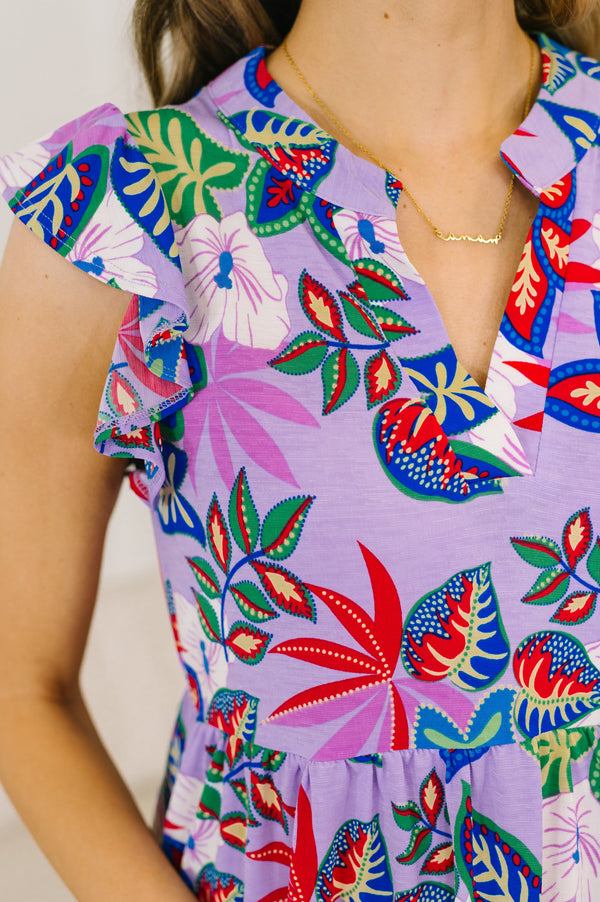 Lizzy Flutter Sleeve Dress in Multi Leaf-Womens-Villari Chic, women's online fashion boutique in Severna, Maryland