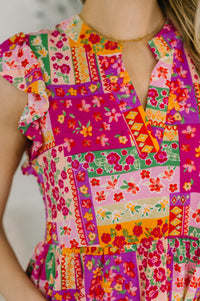 Lizzy Flutter Sleeve Dress in Patchwork Floral-Womens-Villari Chic, women's online fashion boutique in Severna, Maryland
