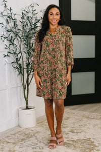 Lizzy Long Sleeve Dress in Olive Paisley-Womens-Villari Chic, women's online fashion boutique in Severna, Maryland