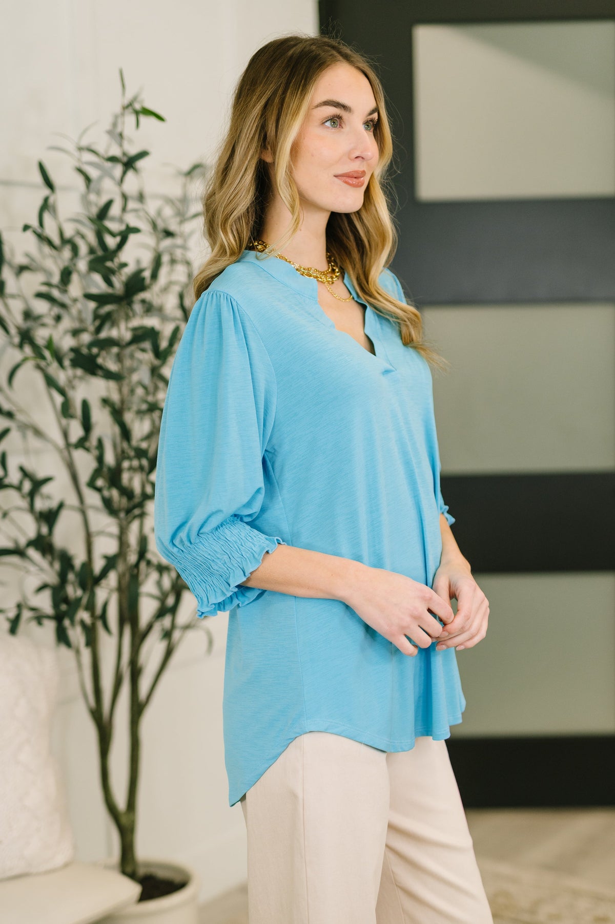 Lizzy Smock Top in Coastal Blue-Womens-Villari Chic, women's online fashion boutique in Severna, Maryland