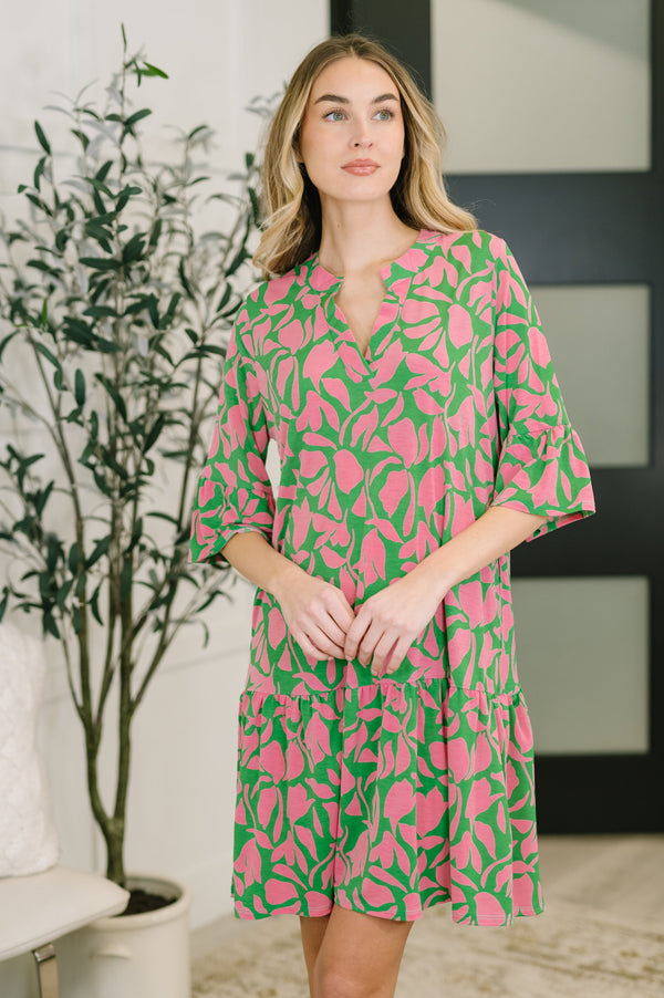 Lizzy Sunday Dress in Emerald Abstract Floral- 3/3/2026 NEW-Womens-Villari Chic, women's online fashion boutique in Severna, Maryland