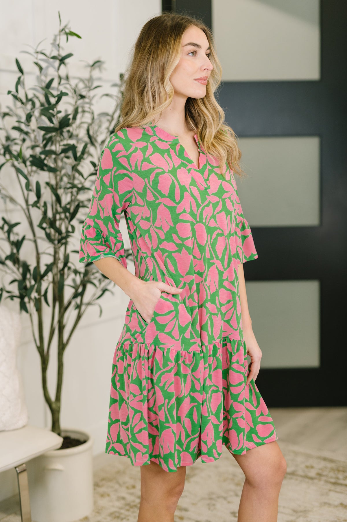 Lizzy Sunday Dress in Emerald Abstract Floral- 3/3/2026 NEW-Womens-Villari Chic, women's online fashion boutique in Severna, Maryland