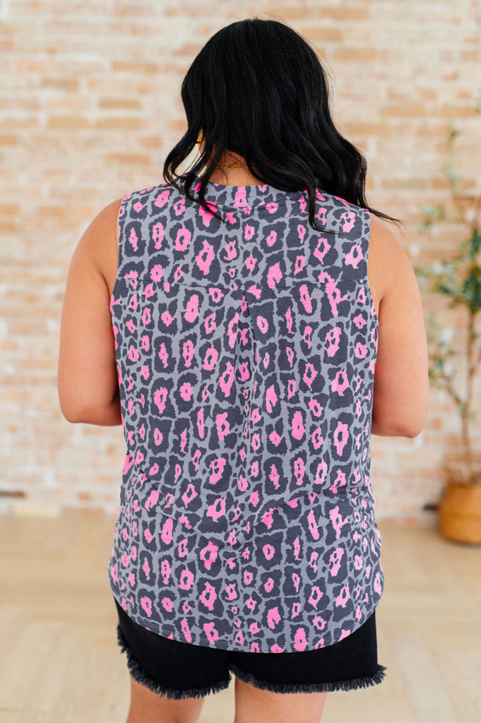 Lizzy Tank Top in Grey & Pink Leopard-Tops-Villari Chic, women's online fashion boutique in Severna, Maryland