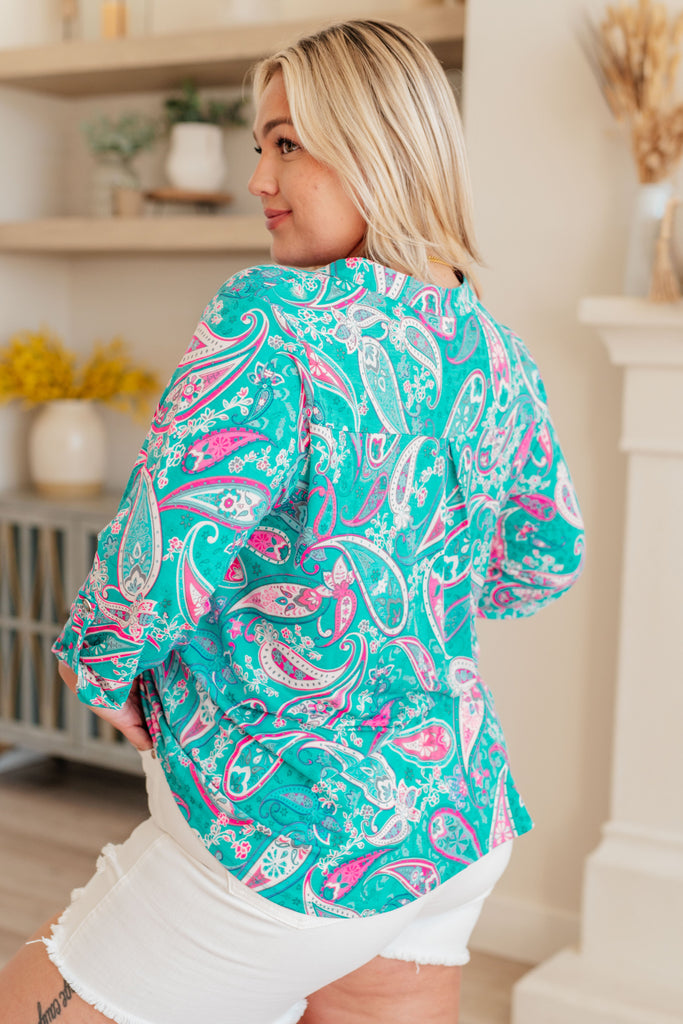 Lizzy Top in Aqua & Pink Paisley-Tops-Villari Chic, women's online fashion boutique in Severna, Maryland