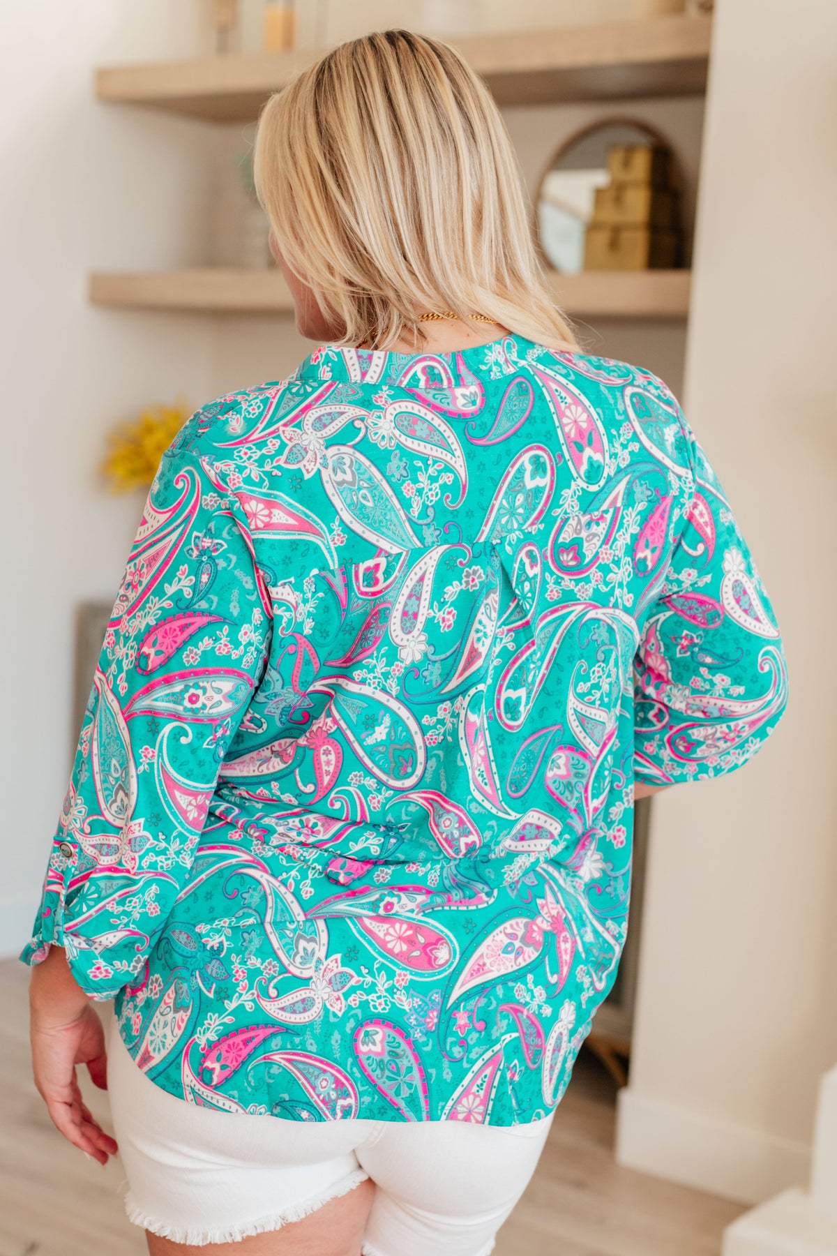 Lizzy Top in Aqua & Pink Paisley-Tops-Villari Chic, women's online fashion boutique in Severna, Maryland