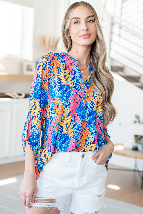 Lizzy Top in Blue and Pink Branches-Tops-Villari Chic, women's online fashion boutique in Severna, Maryland