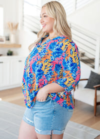 Lizzy Top in Blue and Pink Branches-Tops-Villari Chic, women's online fashion boutique in Severna, Maryland