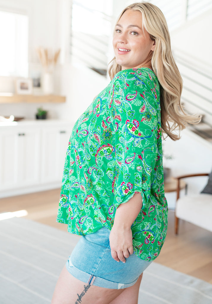 Lizzy Top in Emerald and Magenta Paisley-Tops-Villari Chic, women's online fashion boutique in Severna, Maryland