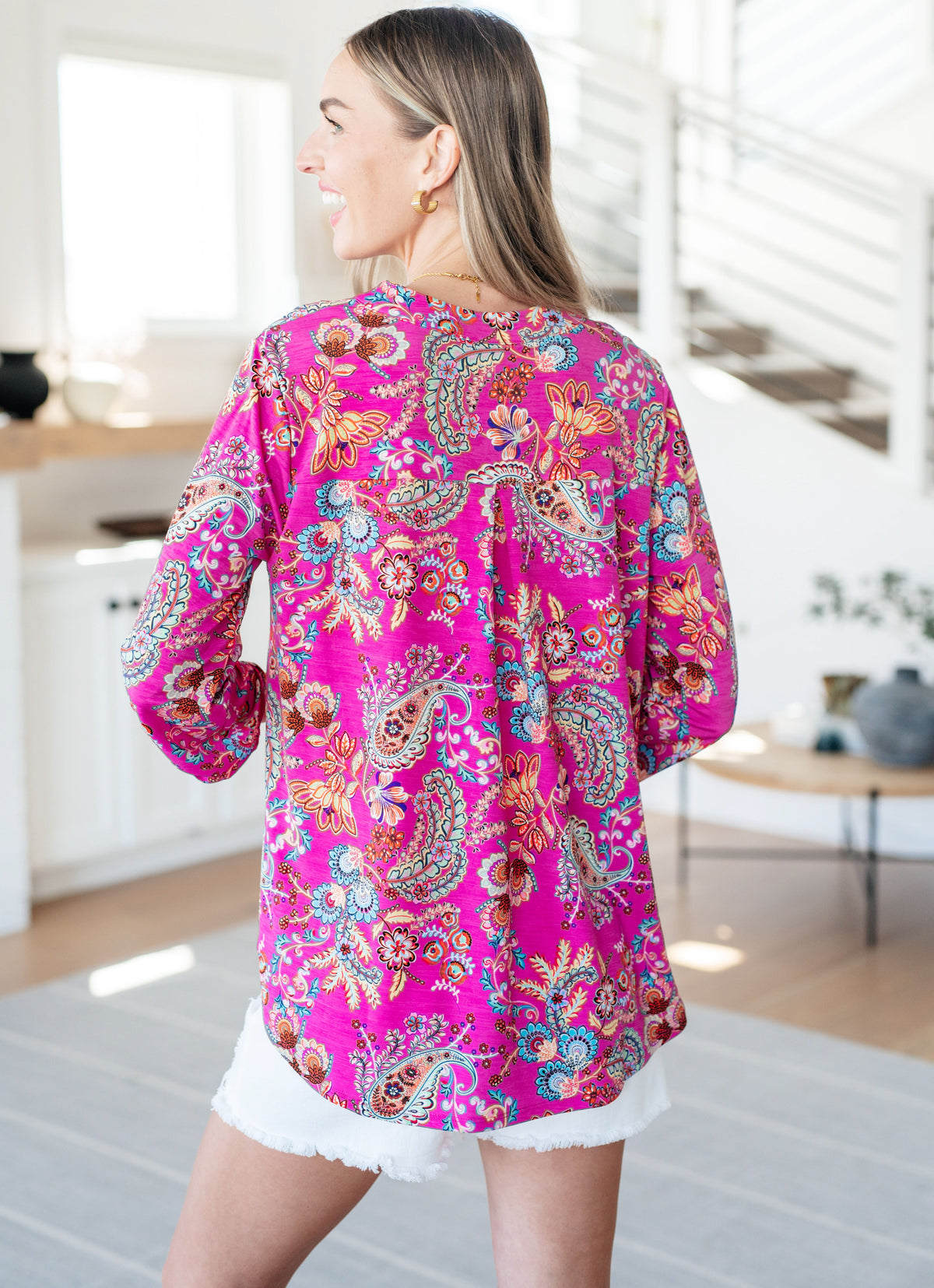 Lizzy Top in Magenta Floral Paisley-Tops-Villari Chic, women's online fashion boutique in Severna, Maryland