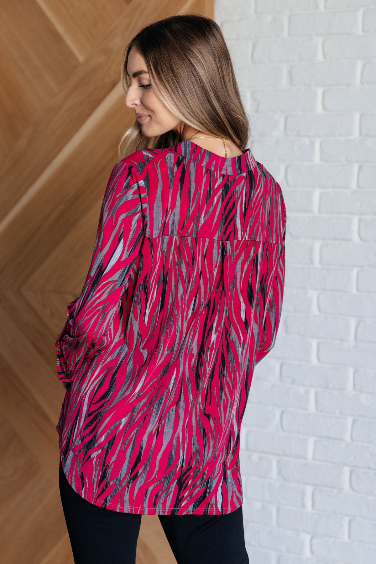 Lizzy Top in Magenta and Red Strokes-Blouses-Villari Chic, women's online fashion boutique in Severna, Maryland