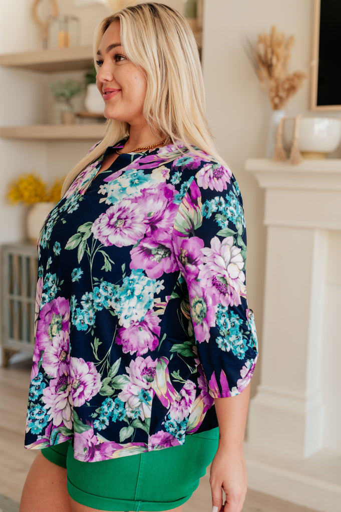 Lizzy Top in Navy & Purple Floral-Tops-Villari Chic, women's online fashion boutique in Severna, Maryland