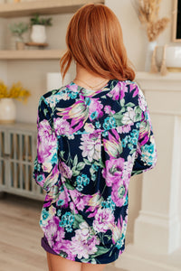 Lizzy Top in Navy & Purple Floral-Tops-Villari Chic, women's online fashion boutique in Severna, Maryland