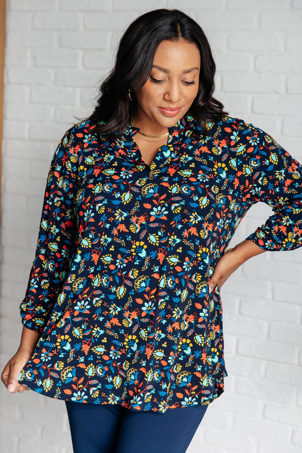 Lizzy Top in Navy and Teal Multi Floral-Tops-Villari Chic, women's online fashion boutique in Severna, Maryland