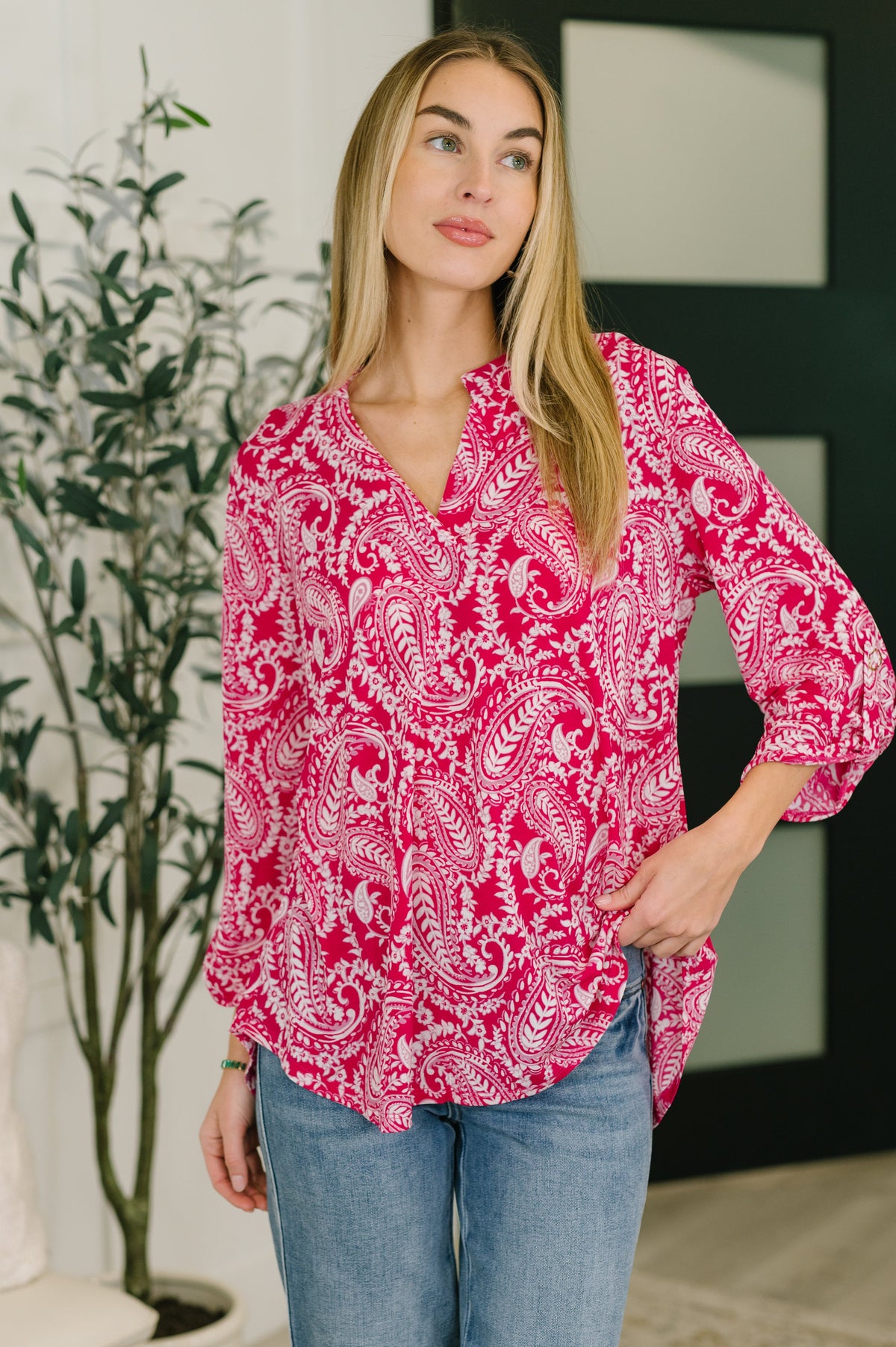 Lizzy Top in Pink Paisley-Womens-Villari Chic, women's online fashion boutique in Severna, Maryland
