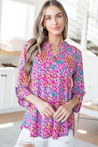 Lizzy Top in Pink and Aqua Ditsy Floral-Tops-Villari Chic, women's online fashion boutique in Severna, Maryland