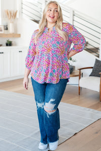 Lizzy Top in Pink and Aqua Ditsy Floral-Tops-Villari Chic, women's online fashion boutique in Severna, Maryland