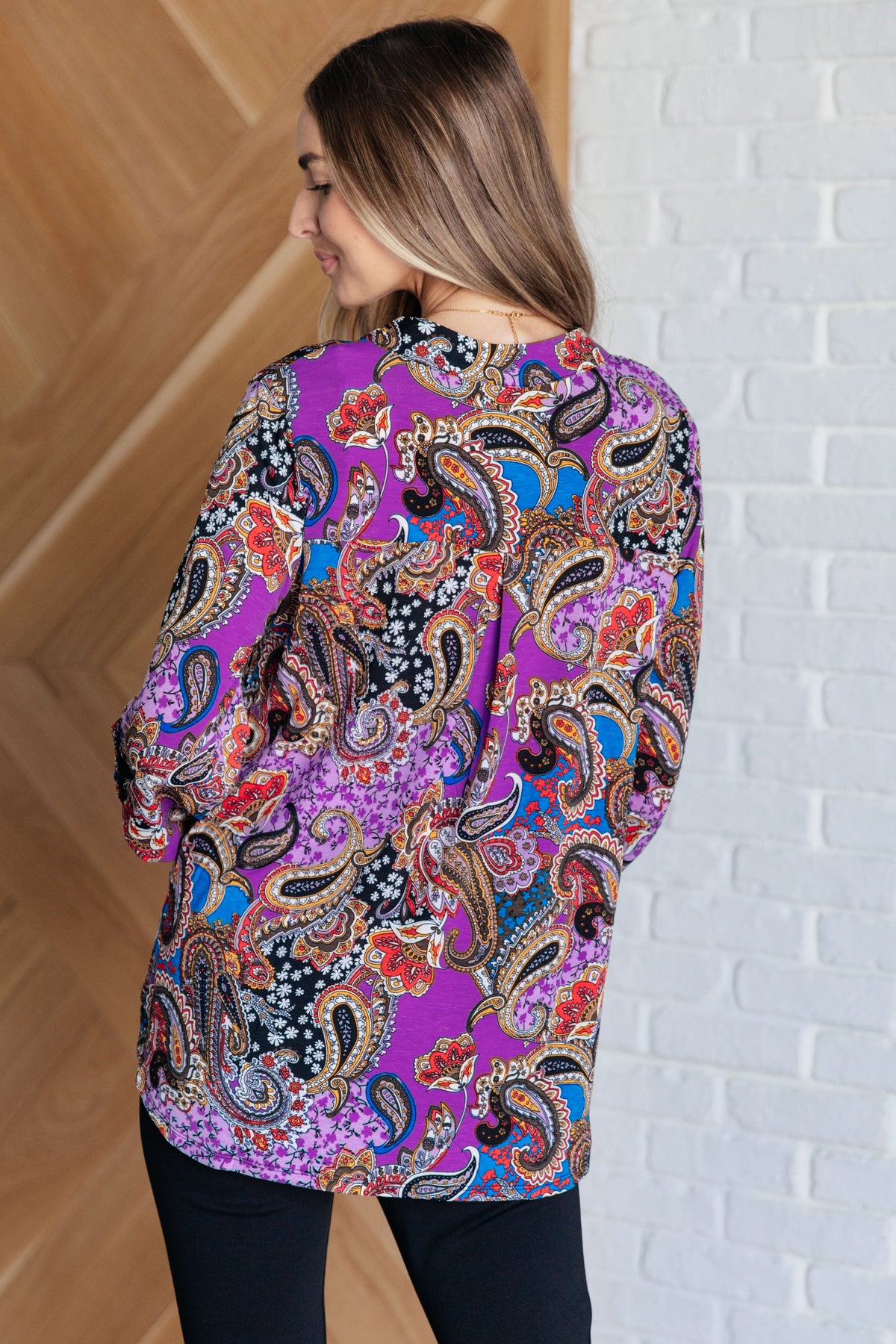 Lizzy Top in Purple and Blue Paisley-Blouses-Villari Chic, women's online fashion boutique in Severna, Maryland